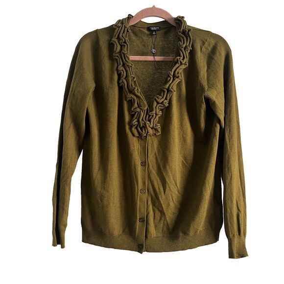 Talbots Womens Cotton Wool Blend Cardigan Sweater Size M Ruffles Button Front - Picture 2 of 6